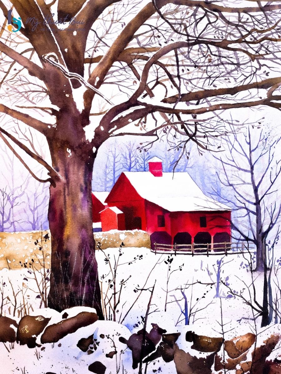 Tranh màu nước phong cảnh quê hương