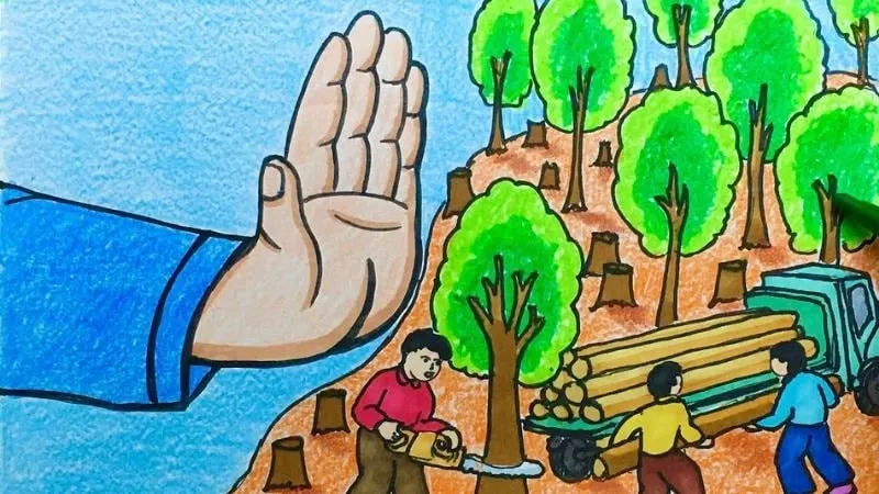 Tranh vẽ chặt phá rừng