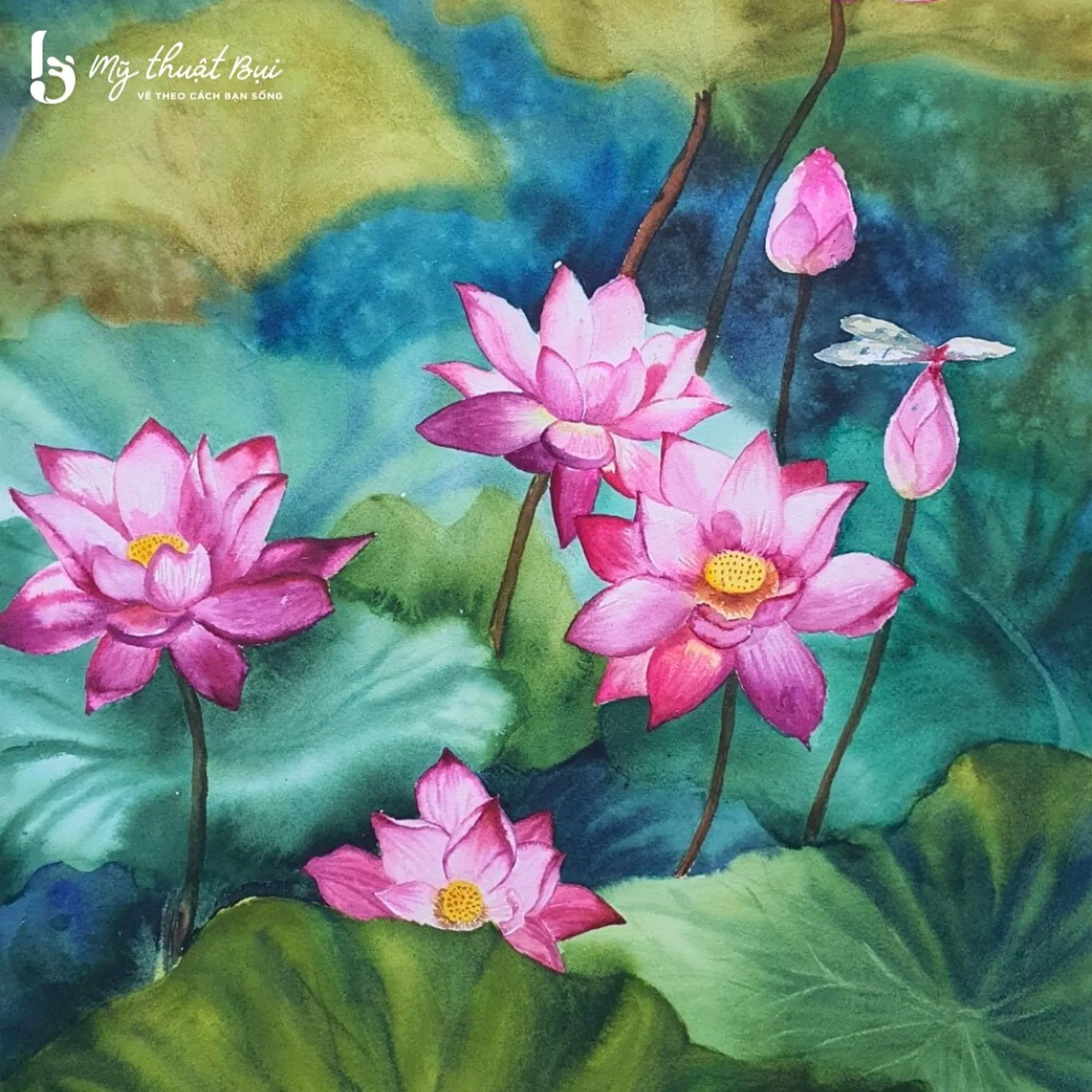 Tranh vẽ hoa sen 3