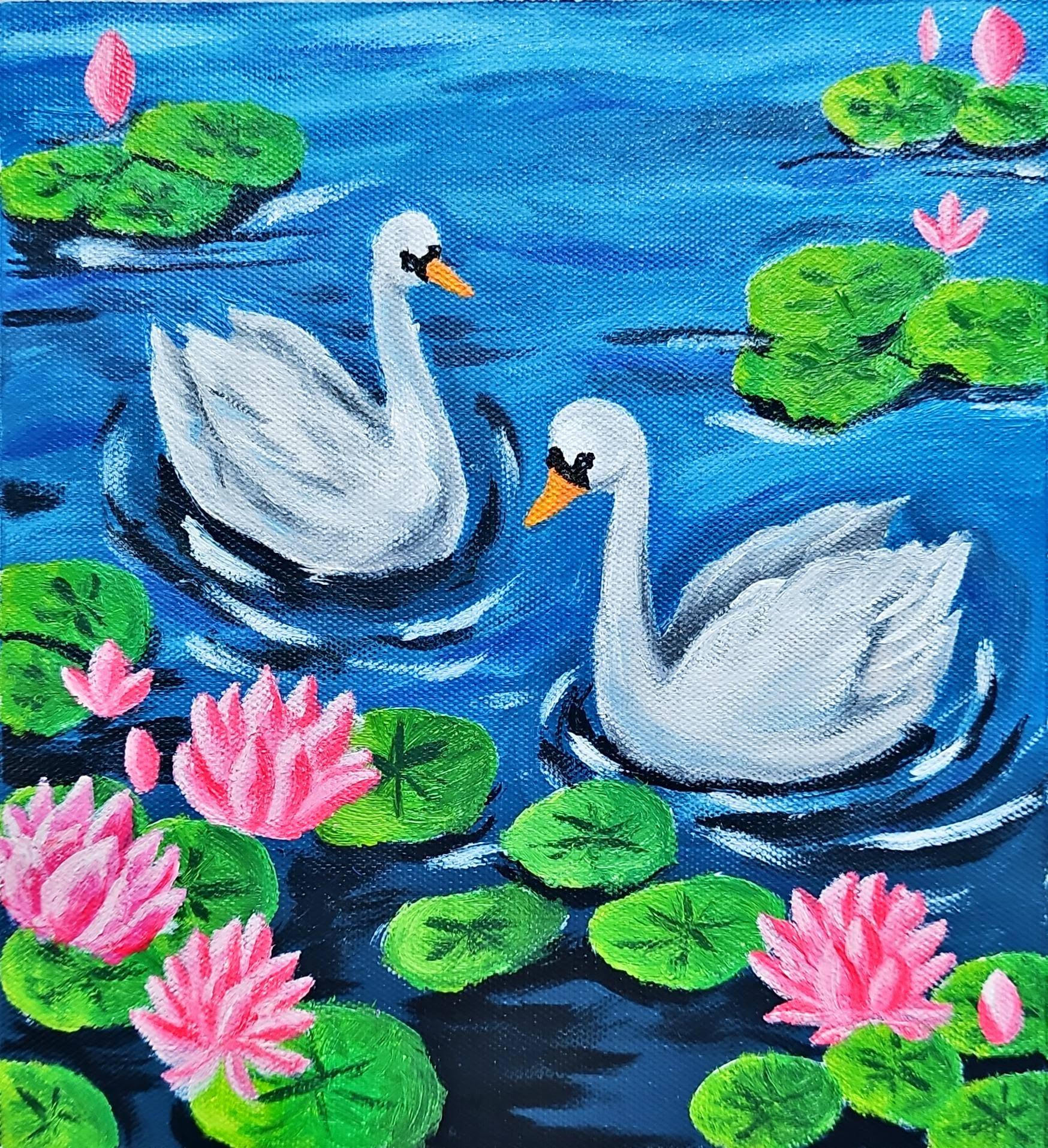 Tranh vẽ hoa sen bằng màu Acrylic
