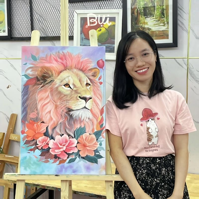 Hình ảnh học viên lớp học vẽ tranh sơn dầu