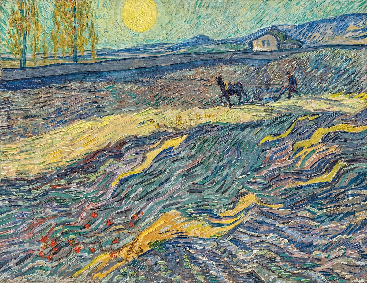 Tác phẩm Cánh đồng với những người nông dân đang cày ruộng năm 1889 của họa sĩ Vincent van Gogh Tác phẩm Cánh đồng với những người nông dân đang cày ruộng năm 1889 của họa sĩ Vincent van Gogh