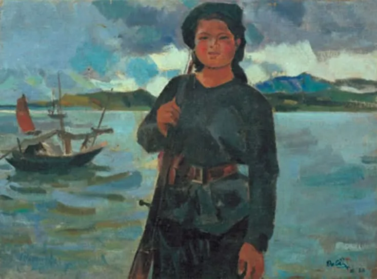Tác phẩm sơn dầu Nữ dân quân vùng biển năm 1960 của họa sĩ Trần Văn Cẩn