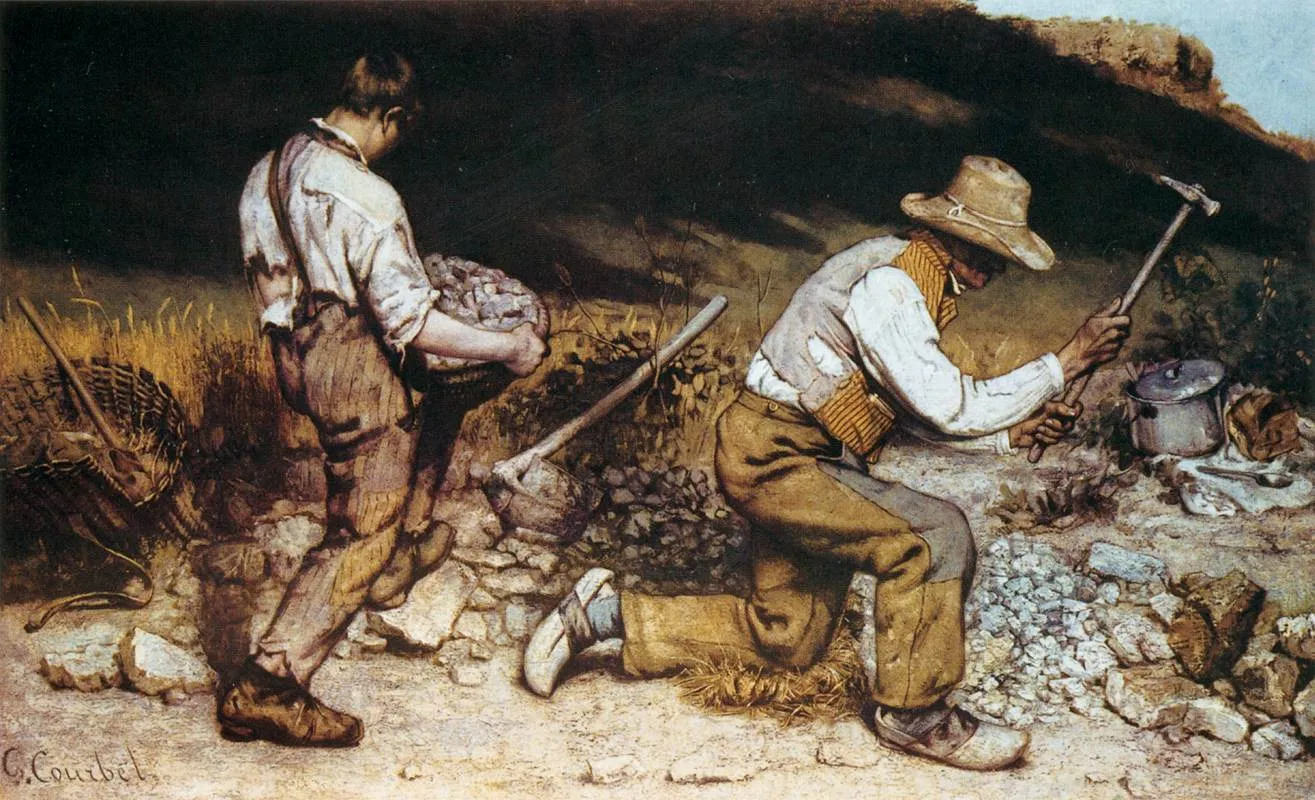 Tác phẩm tranh sơn dầu đập đá The Stone Breakers năm 1849 của họa sĩ Gustave Courbet Tác phẩm tranh sơn dầu đập đá The Stone Breakers năm 1849 của họa sĩ Gustave Courbet
