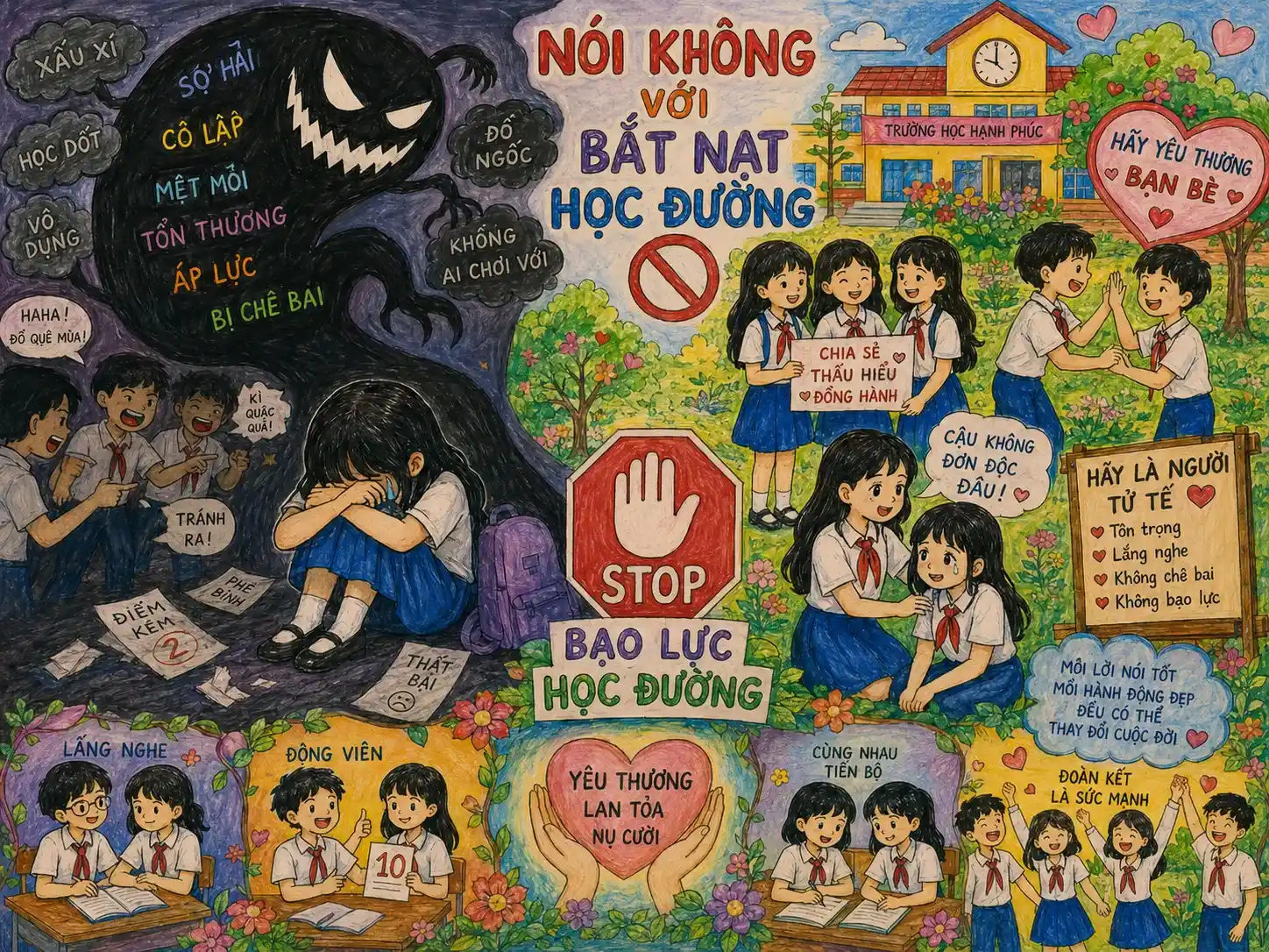 Tranh vẽ phòng chống bạo lực học đường