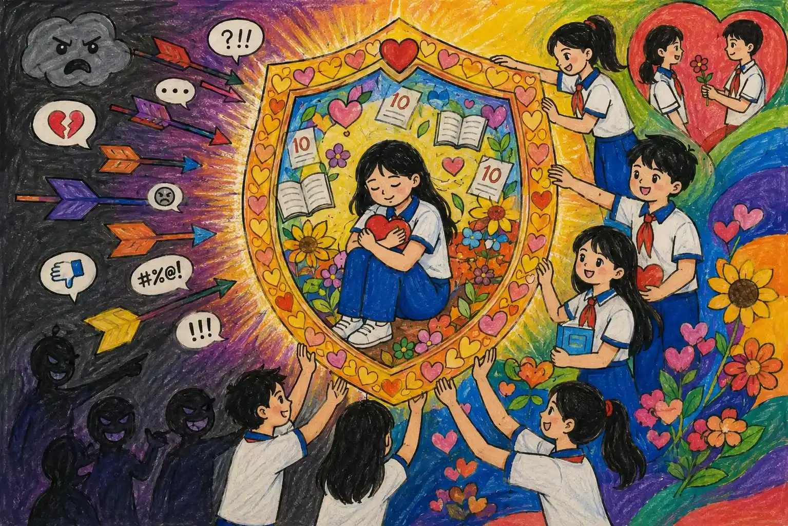 Vẽ tranh bạo lực học đường chiếc khiên bảo vệ dệt bằng tình yêu thương