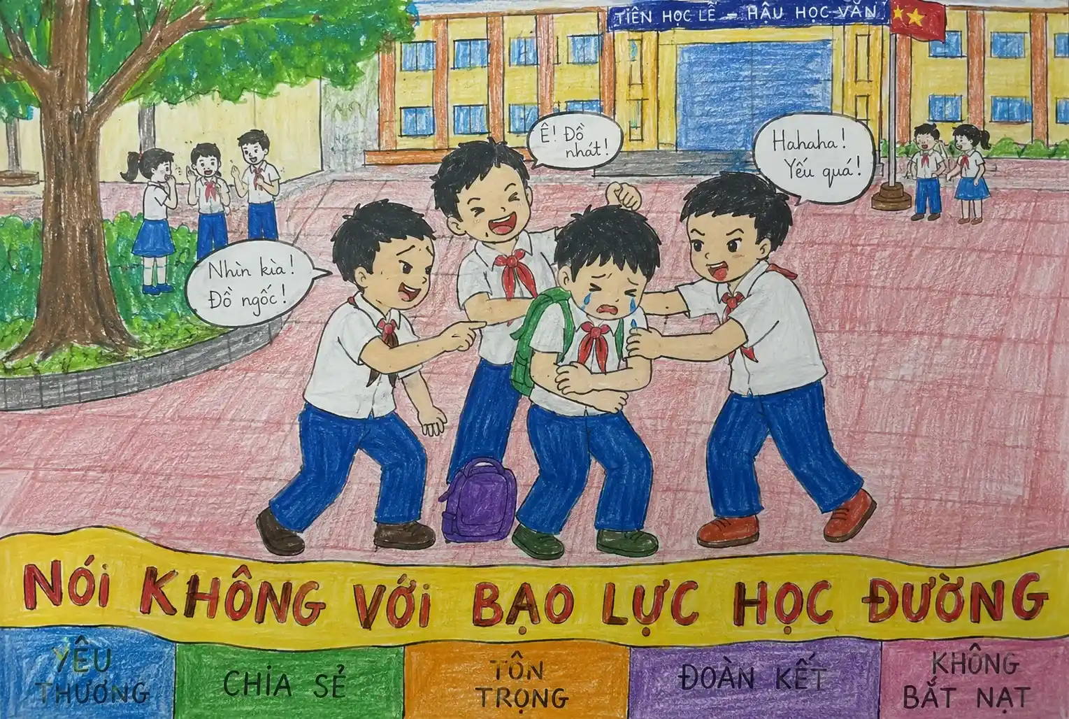 Vẽ tranh bạo lực học đường hành vi bắt nạt nơi sân trường