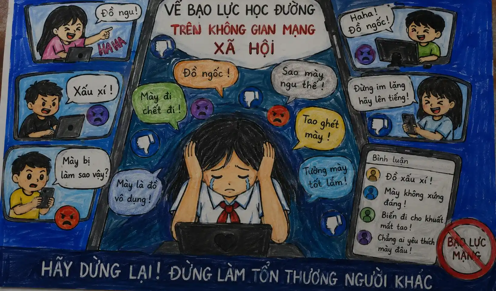 Vẽ tranh bạo lực học đường trên không gian mạng xã hội