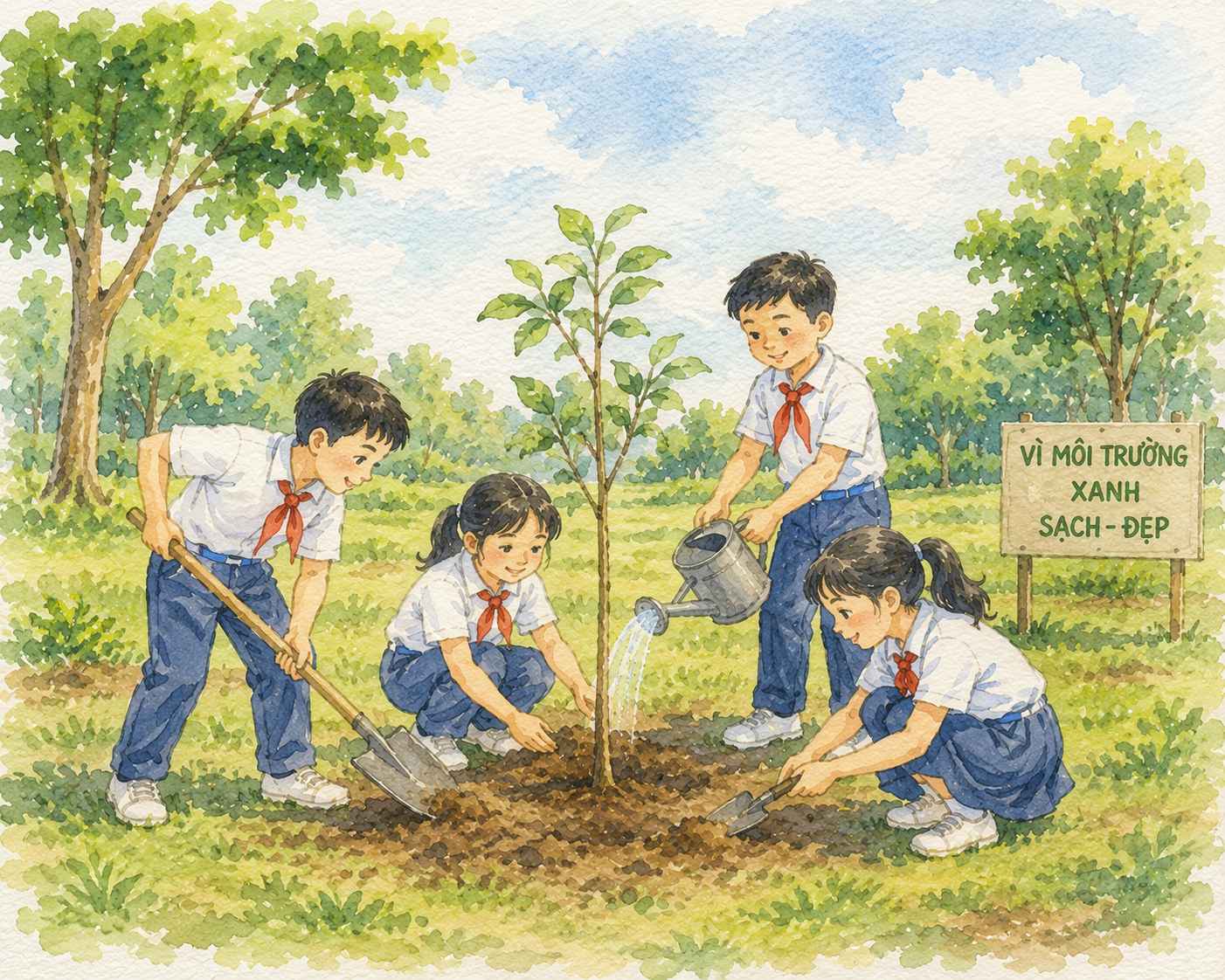 Tranh vẽ hoạt động trồng cây