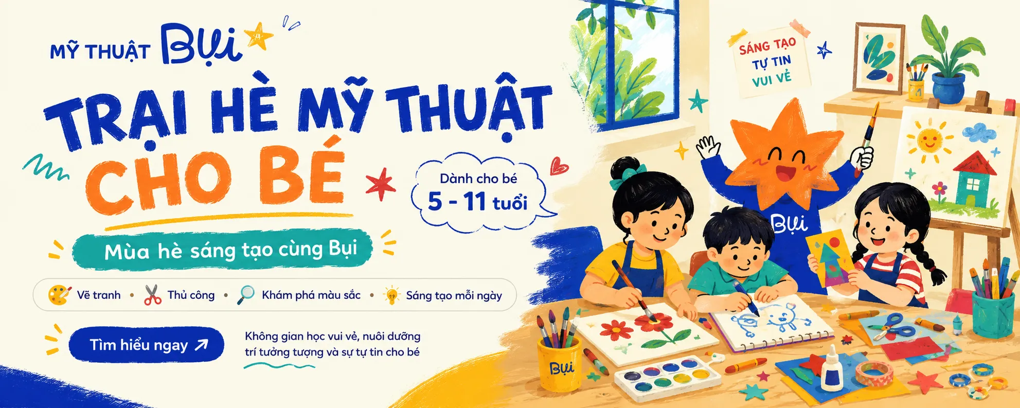 Banner trại hè cho bé Mỹ Thuật Bụi