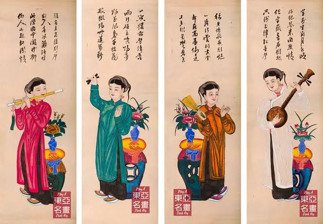 Tranh Tứ bình: Bản sắc, ý nghĩa và vẻ đẹp ước lệ trong mỹ thuật cổ truyền Việt Nam 1 Bộ tranh tứ bình tố nữ của dòng tranh Hàng Trống