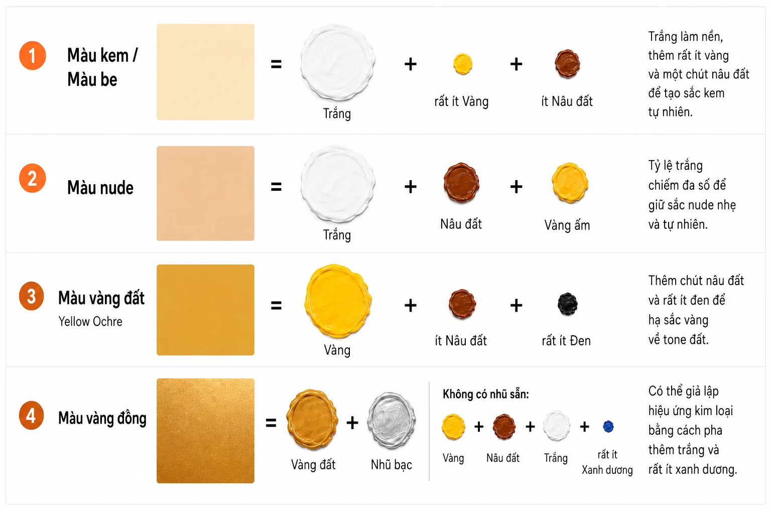 Cách pha các màu trung tính và màu đặc biệt