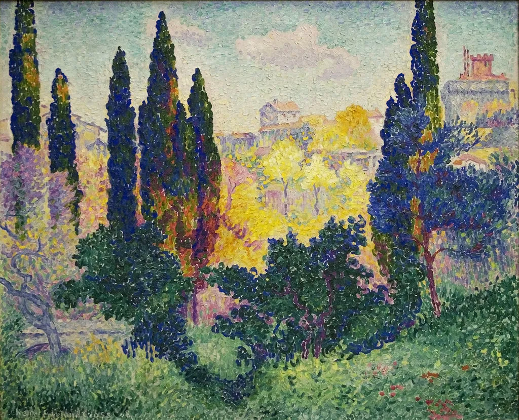Tranh cây tùng bách ở Cagnes, Henri Edmond Cross Tranh cây tùng bách ở Cagnes, Henri Edmond Cross