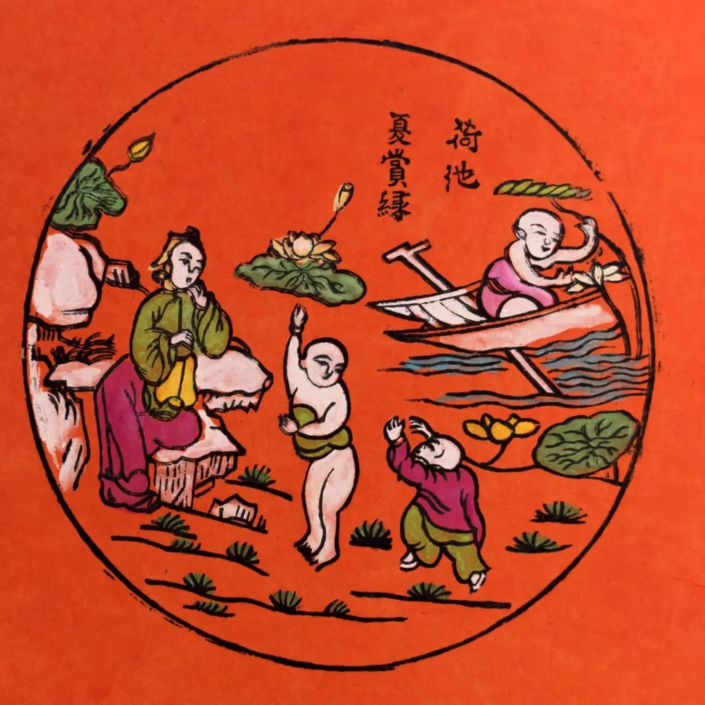Tranh "Hà trì hạ thưởng" (Vui chơi hồ sen)