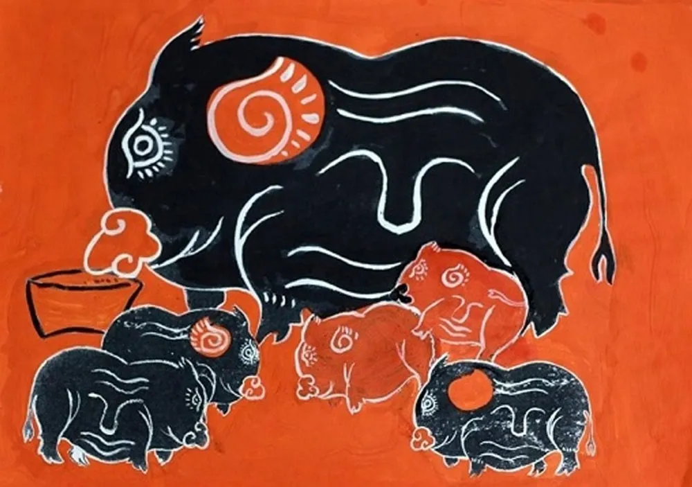 Tranh Lợn độc bản Kim Hoàng