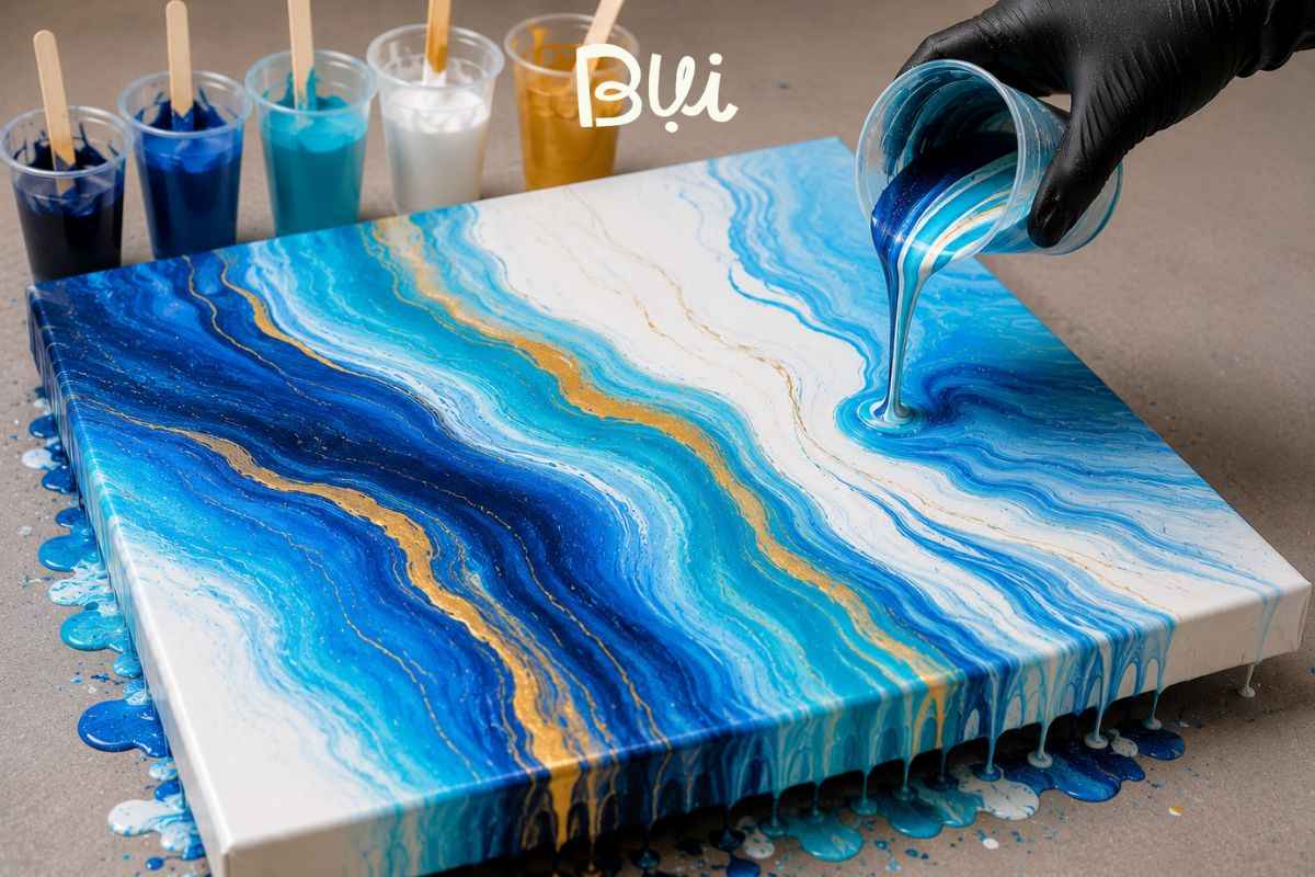 Cách tô màu Acrylic đẹp: 10 kỹ thuật giúp màu đều, trong và có chiều sâu 8 Đổ màu acrylic pouring cho tranh trừu tượng
