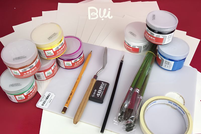 Hướng dẫn cách vẽ tranh bằng màu gouache cho người mới 1 Chuẩn bị họa cụ để vẽ tranh màu gouache