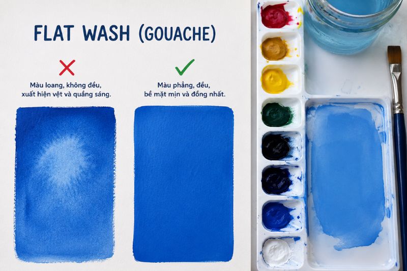 Hướng dẫn cách vẽ tranh bằng màu gouache cho người mới 2 Tô màu phẳng (Flat wash)