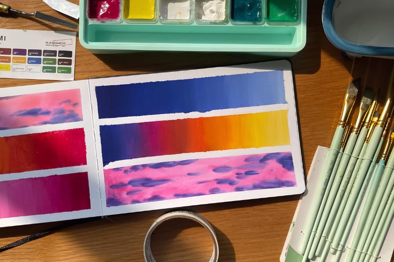 Hướng dẫn cách vẽ tranh bằng màu gouache cho người mới 4 Hòa trộn và chuyển sắc (Gradient)