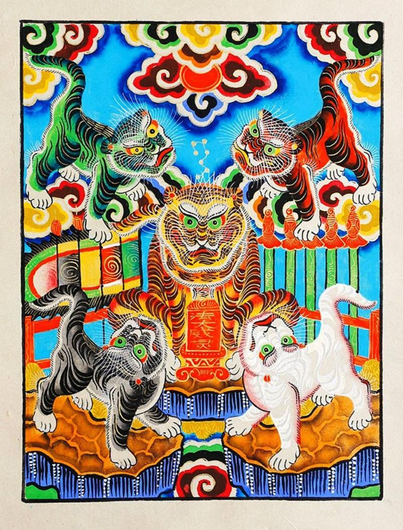 Tranh Ngũ Hổ Hàng Trống