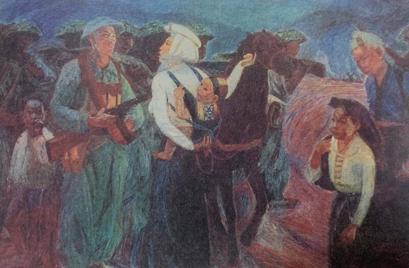 "Giặc đốt làng tôi" - Tác phẩm tranh sơn dầu nổi tiếng vẽ năm 1954 của danh họa Nguyễn Sáng
