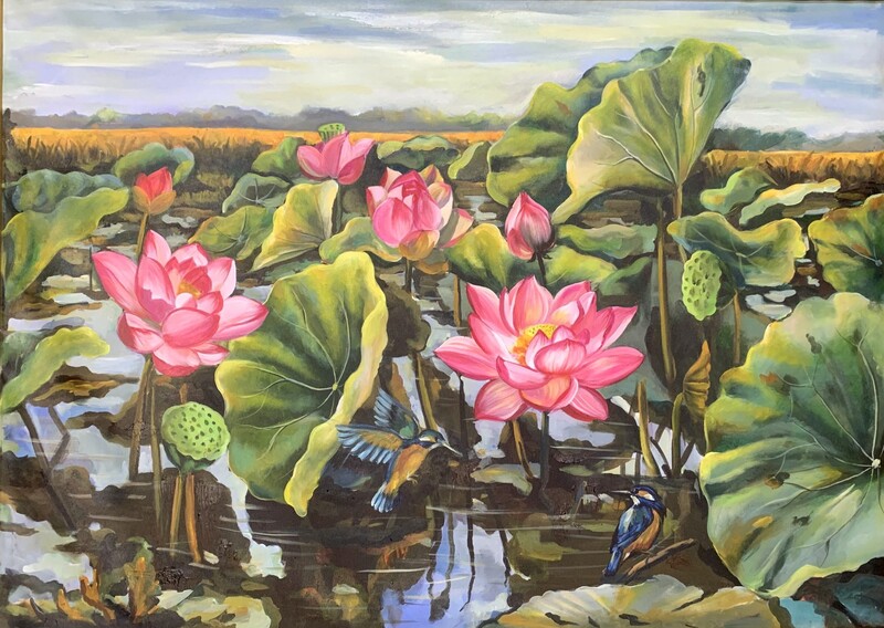 Tranh sơn dầu hoa sen