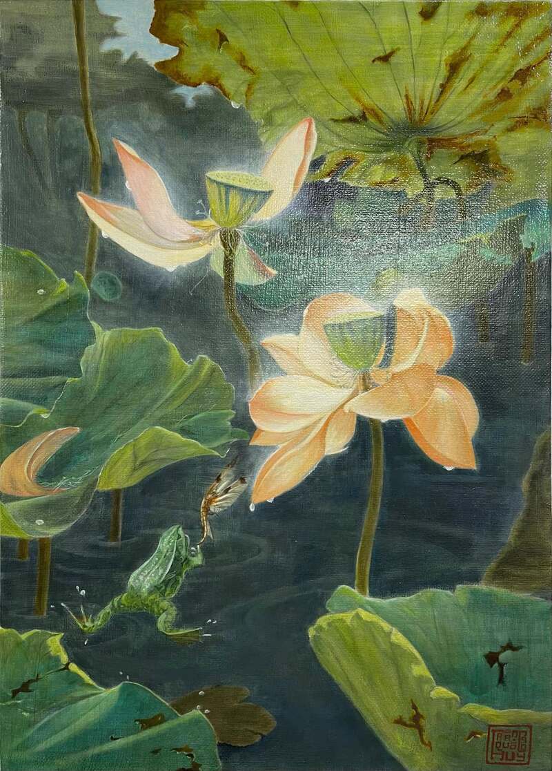 Tranh sơn dầu hoa sen