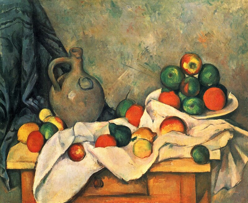 Tĩnh vật với màn che, bình và đĩa hoa quả (Rideau, Cruchon et Compotier) của Paul Cézanne