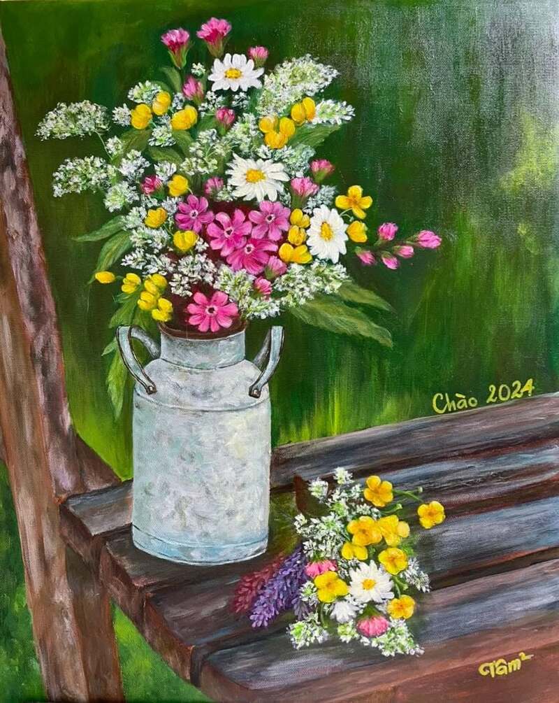Tranh vẽ hoa màu Acrylic