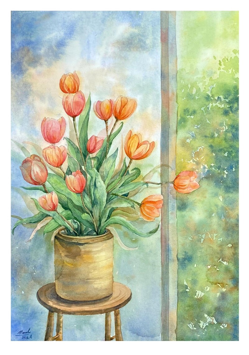 Tranh vẽ hoa màu Acrylic