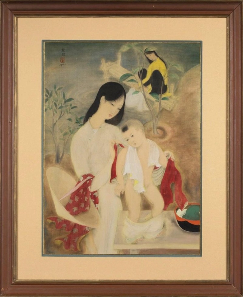 Bức tranh lụa "Le bain" ("Tắm giặt")