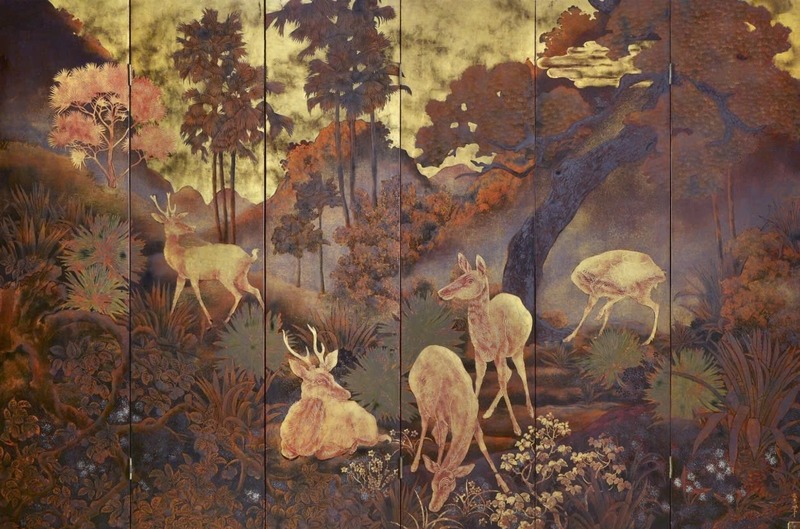 Bức bình phong sơn mài “Đàn hươu trong rừng” (Deer in the Forest)